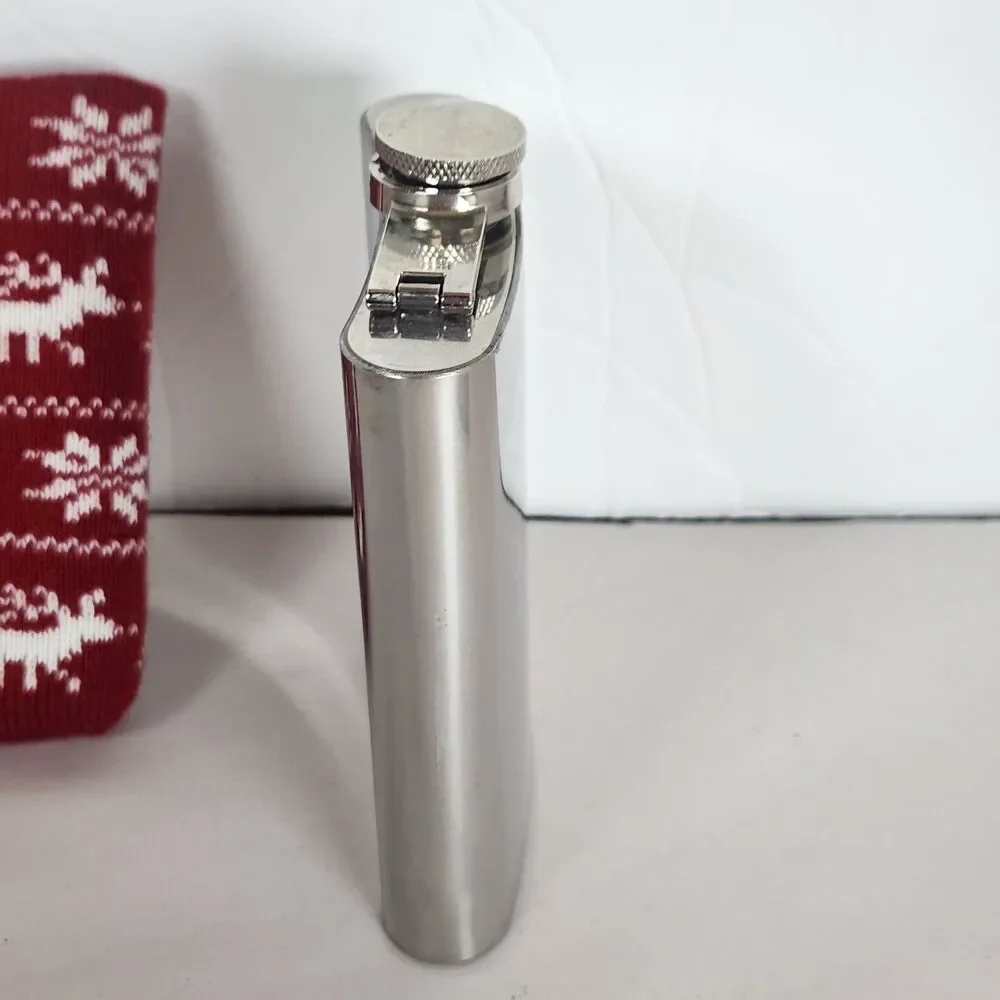 Vintage W Stainless Steel Drinking Flask sweater holder party 7 Oz‎ 5